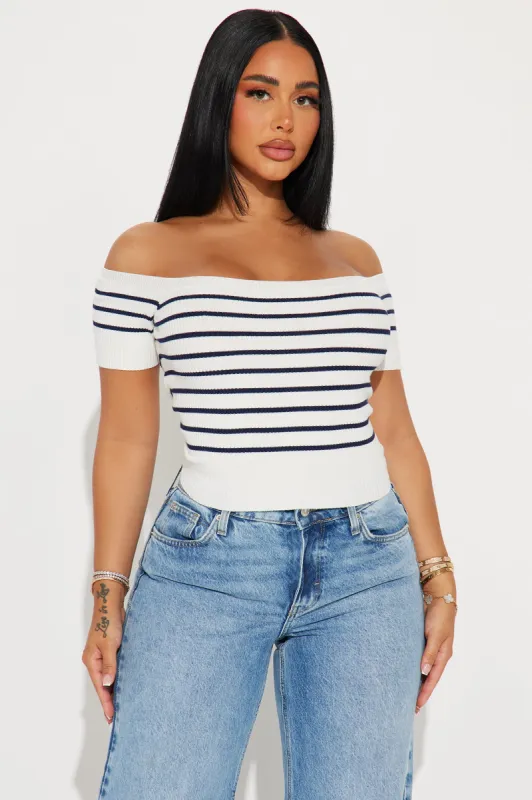 Sailing Striped Off Shoulder Sweater - White/combo sold by Fashion Nova