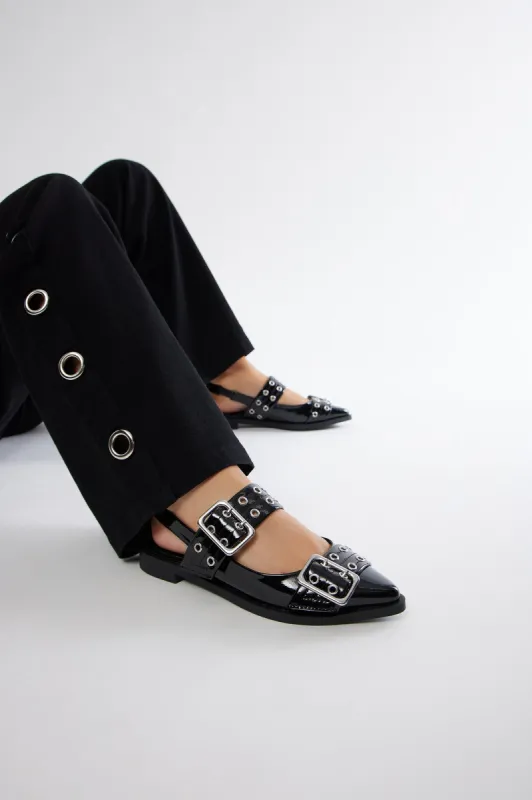 Winona Buckle Slingback Flats - Black sold by Fashion Nova