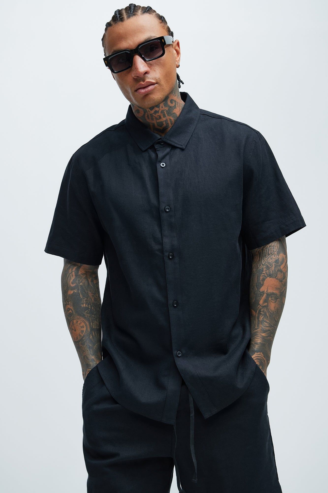 Bahamas Linen Classic Button Up Shirt - Black sold by Fashion Nova