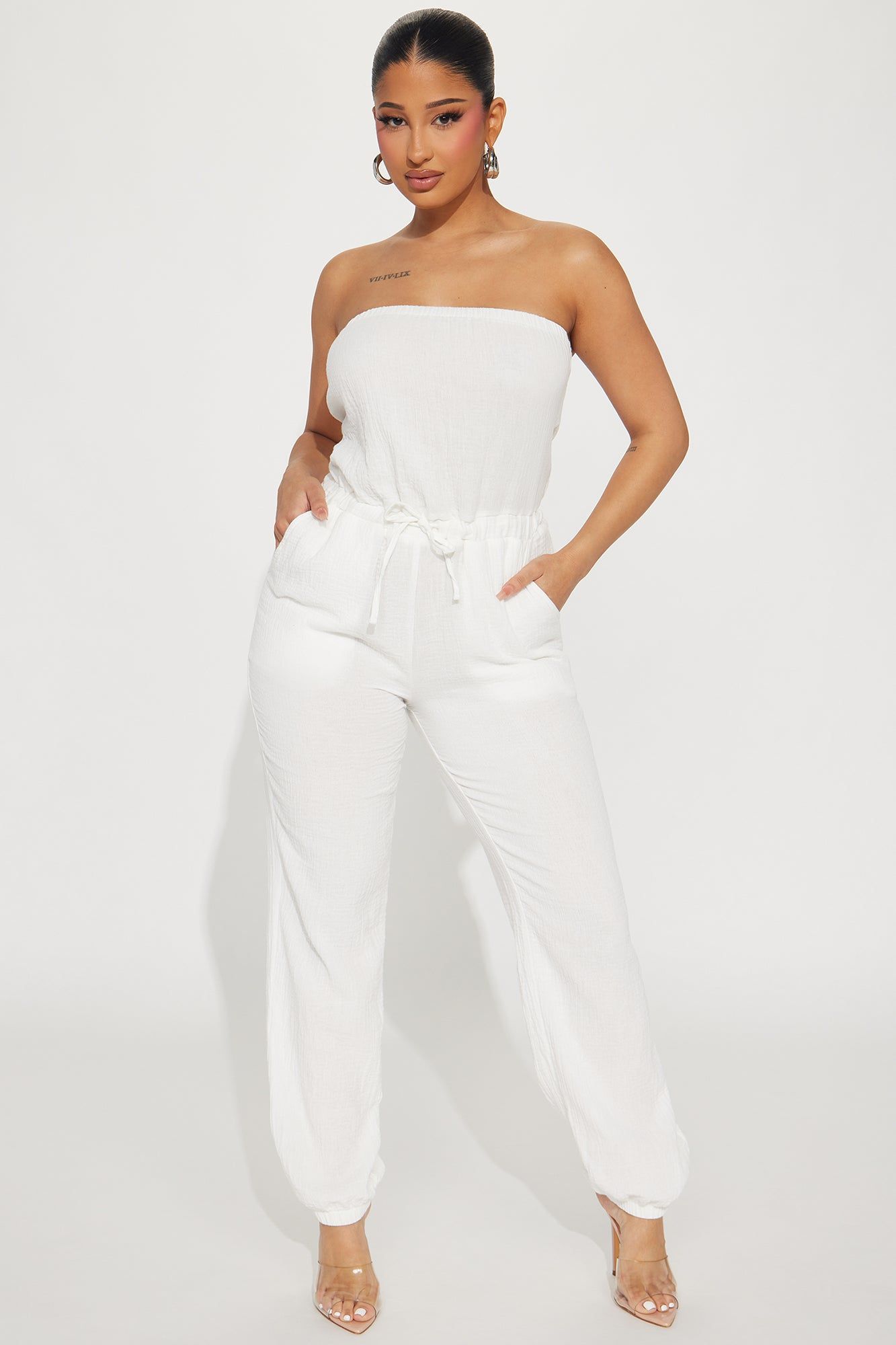 Beach Babe Gauze Jumpsuit - White sold by Fashion Nova