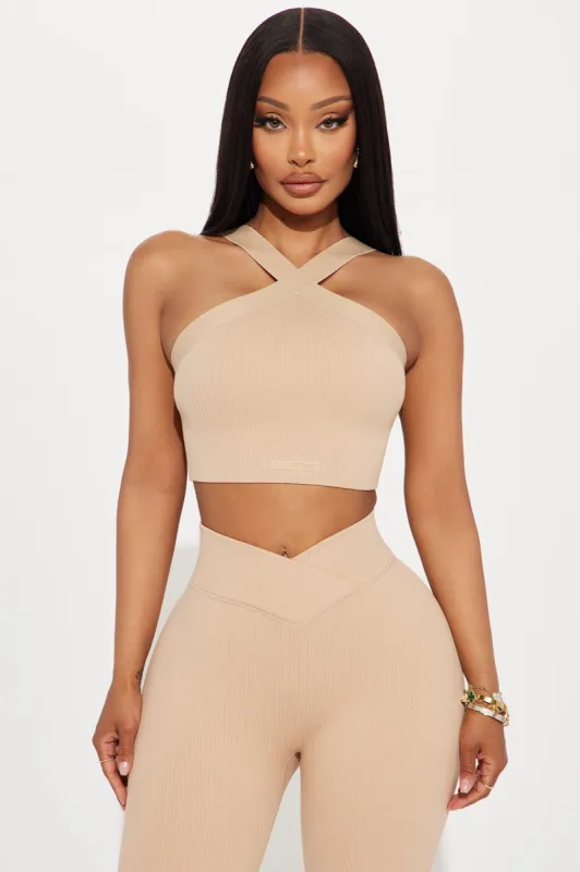 Double Cross Effortless Seamless Active Sports Bra - Tan sold by Fashion Nova