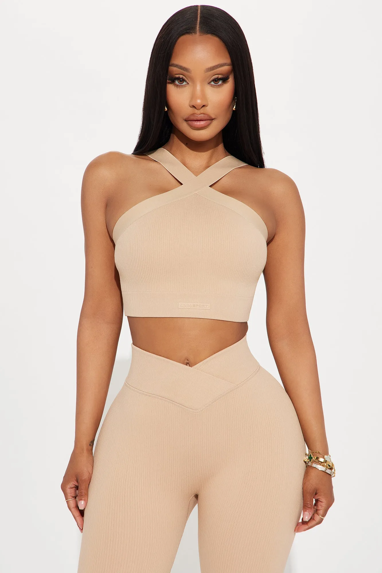 Double Cross Effortless Seamless Active Sports Bra - Tan sold by Fashion Nova