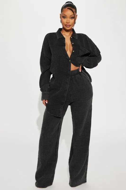 Over The Clouds Washed Pant Set - Black sold by Fashion Nova