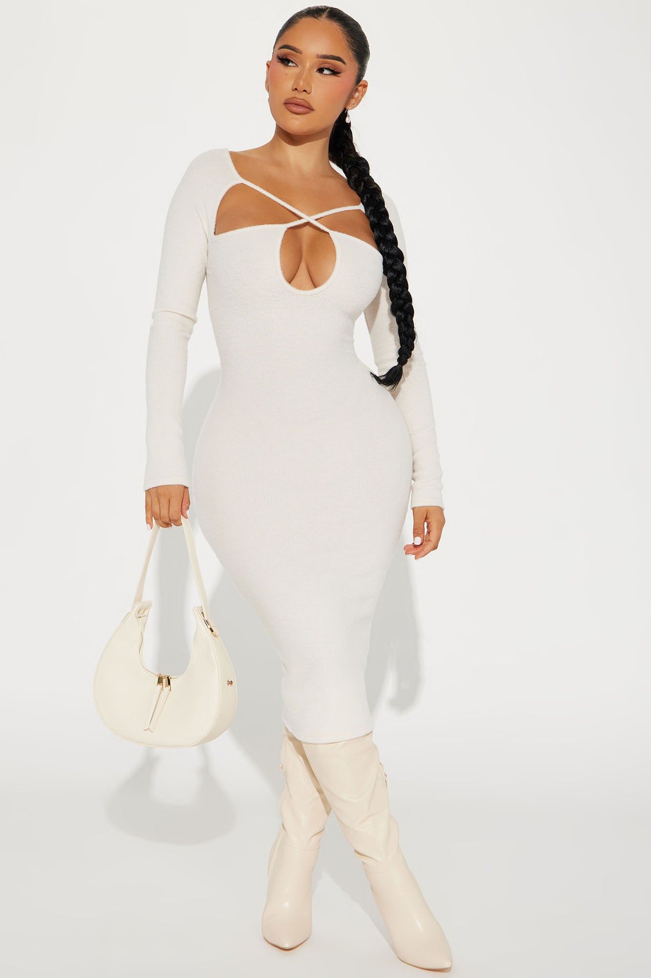 Monica Sweater Midi Dress - Cream sold by Fashion Nova