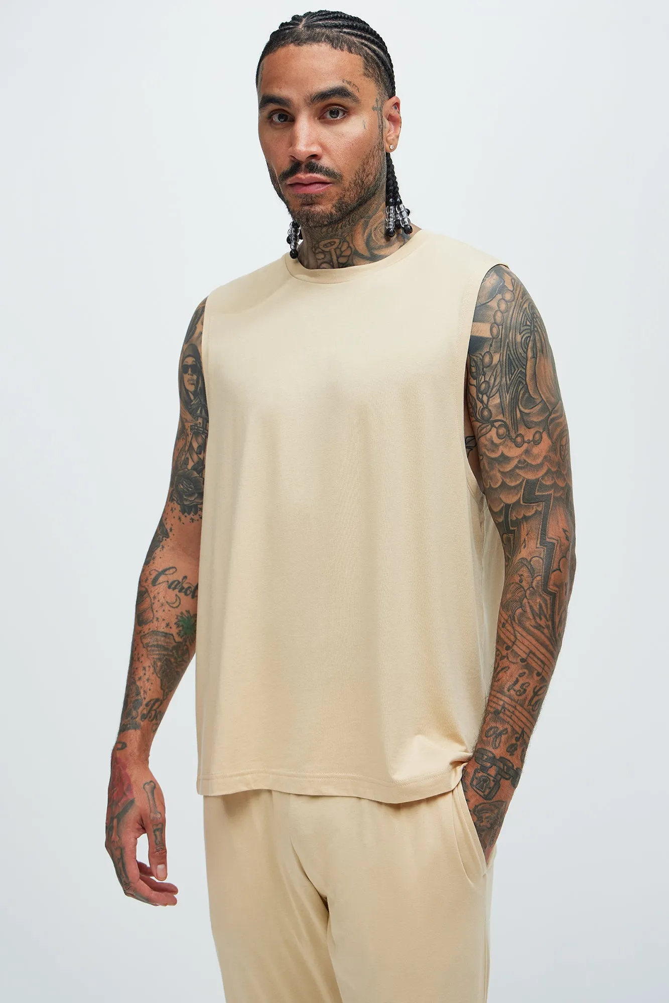 Essential Lounge Sleeveless Muscle Tee - Khaki sold by Fashion Nova