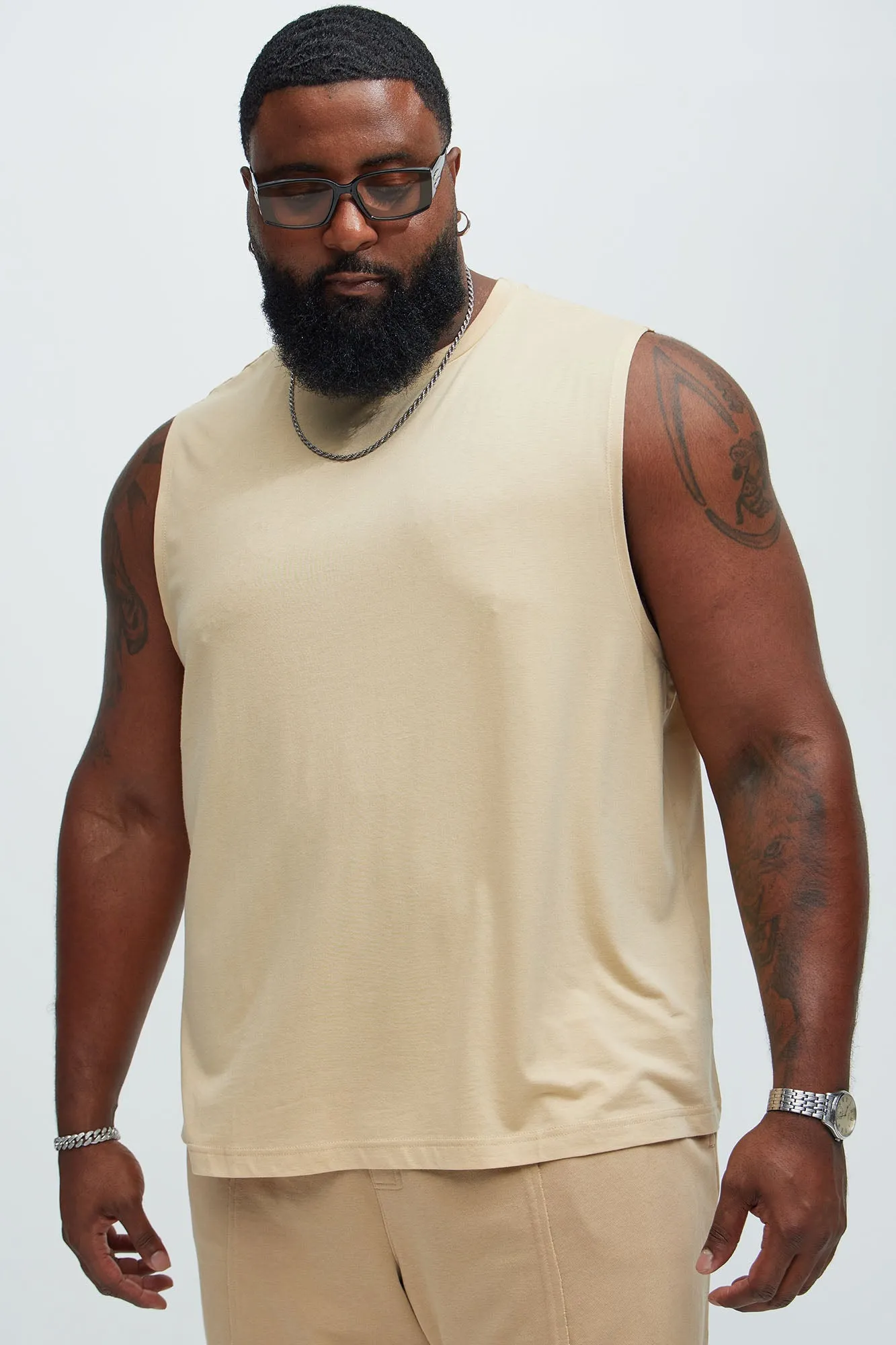 Essential Lounge Sleeveless Muscle Tee - Khaki sold by Fashion Nova product image thumbnail 4