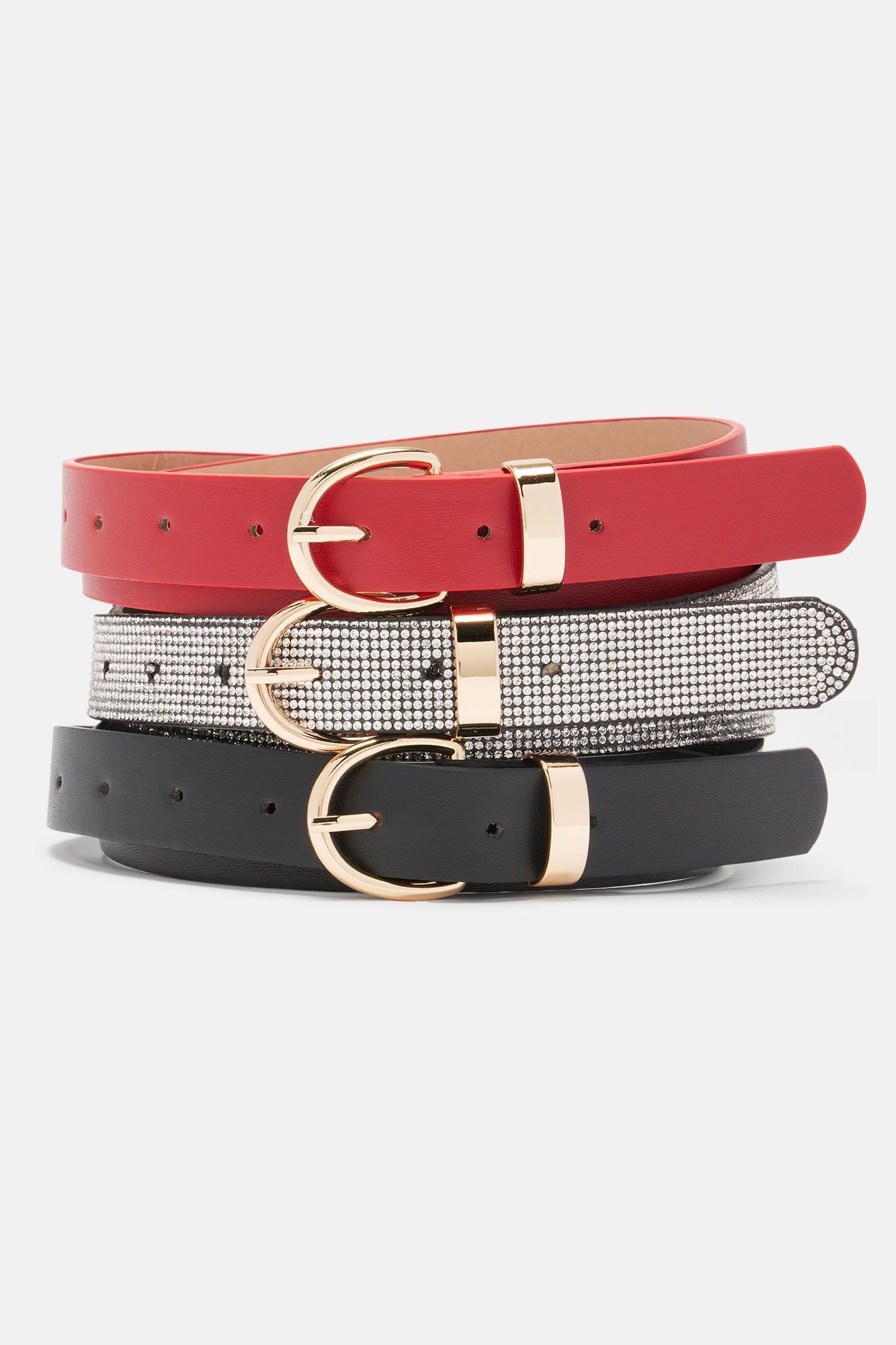 It's A Party Trio Belt Set - Red/combo sold by Fashion Nova