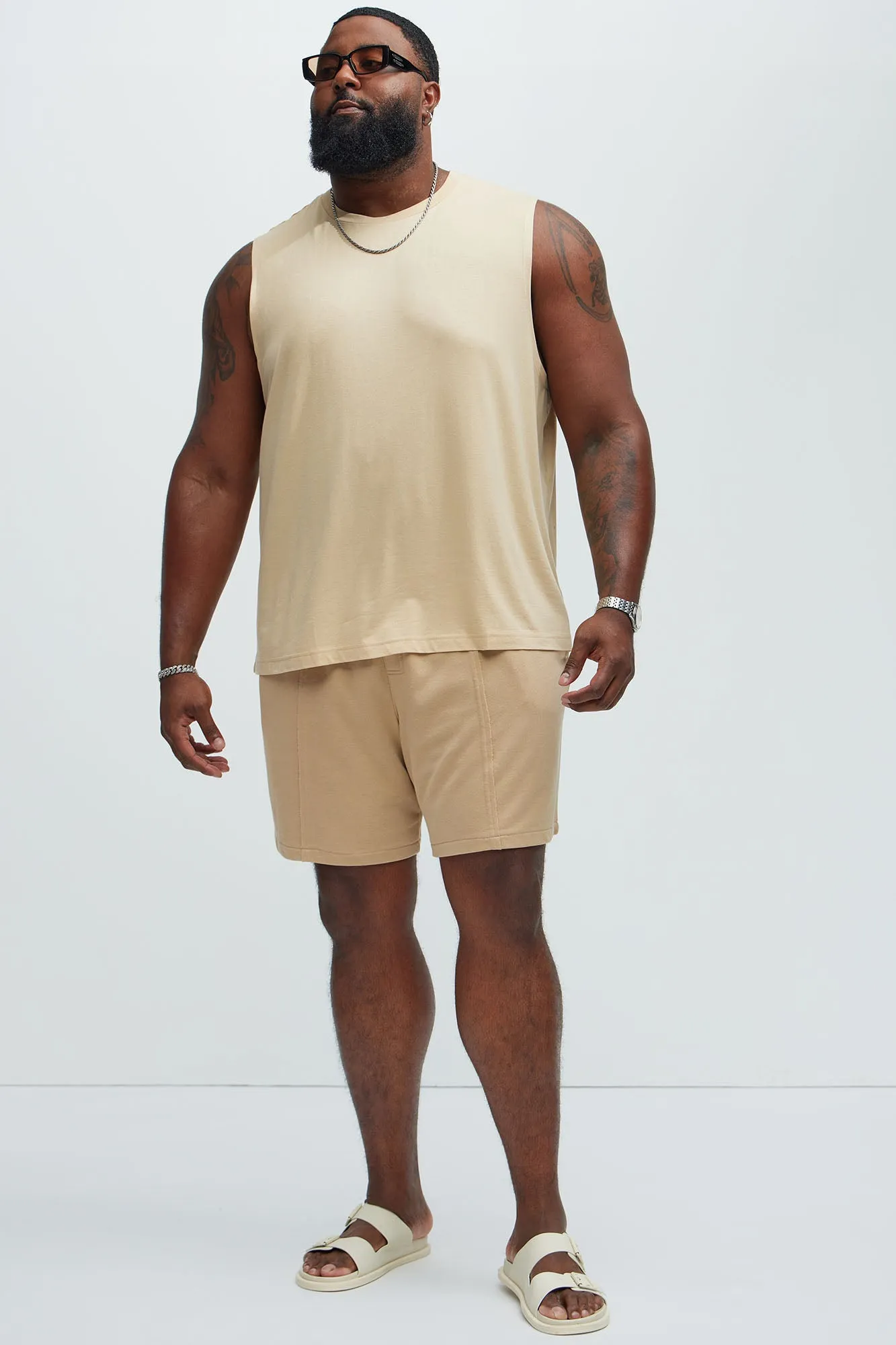 Essential Lounge Sleeveless Muscle Tee - Khaki sold by Fashion Nova product image thumbnail 5
