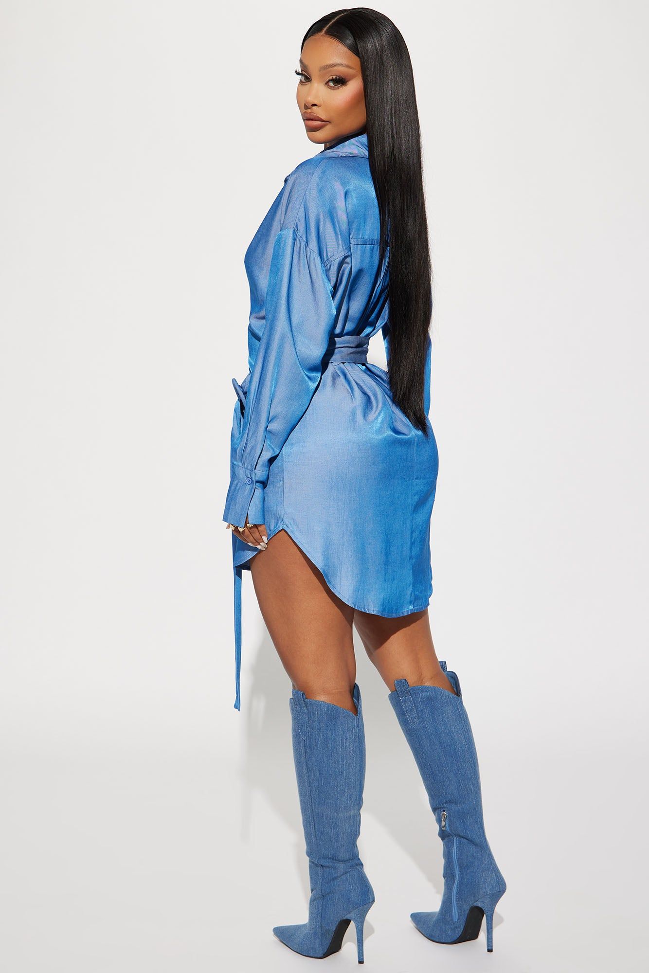 Amina Mini Shirt Dress - Blue sold by Fashion Nova product image thumbnail 3