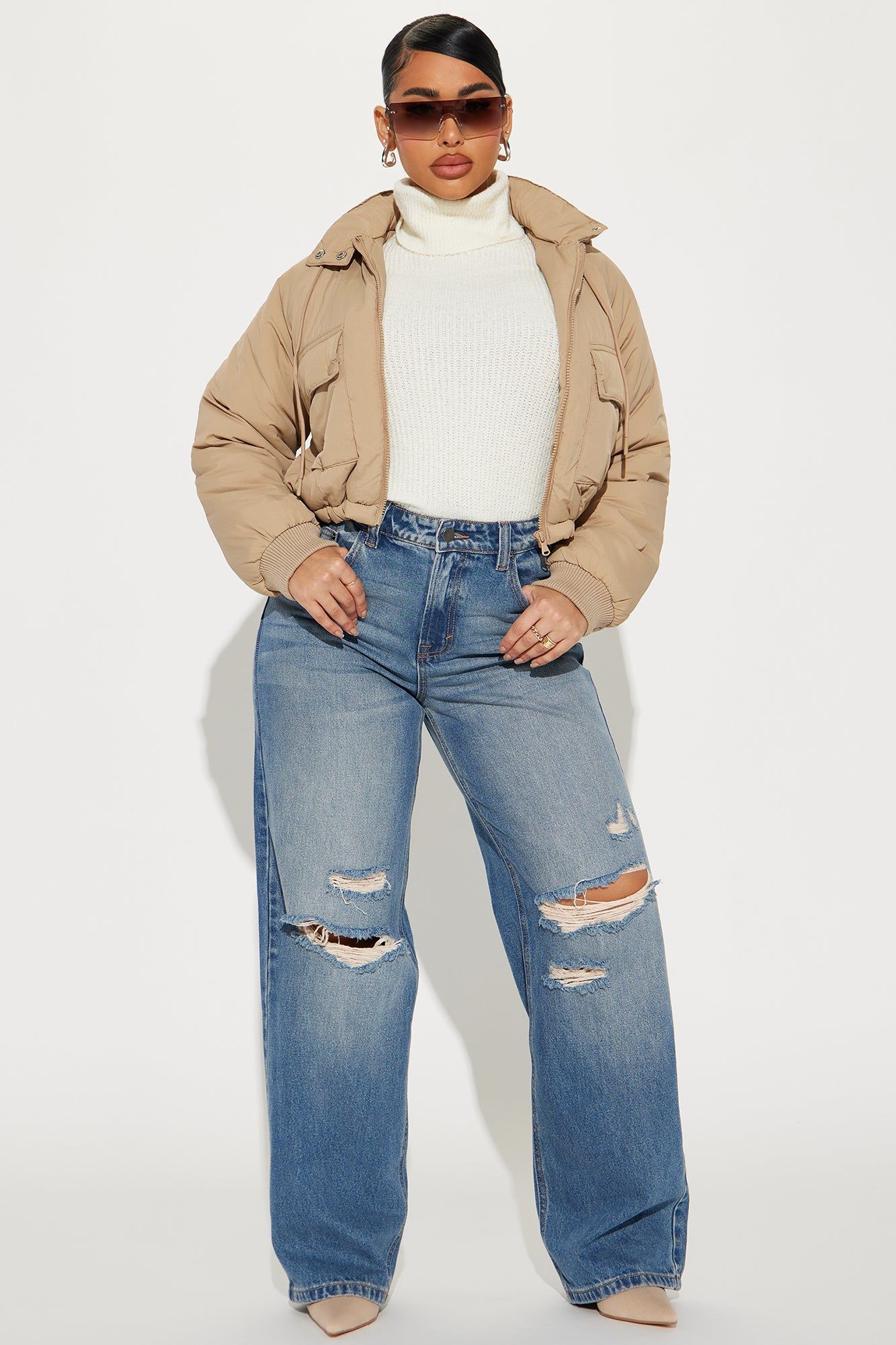 Giving You The Cold Shoulder Puffer Jacket - Khaki sold by Fashion Nova product image thumbnail 2