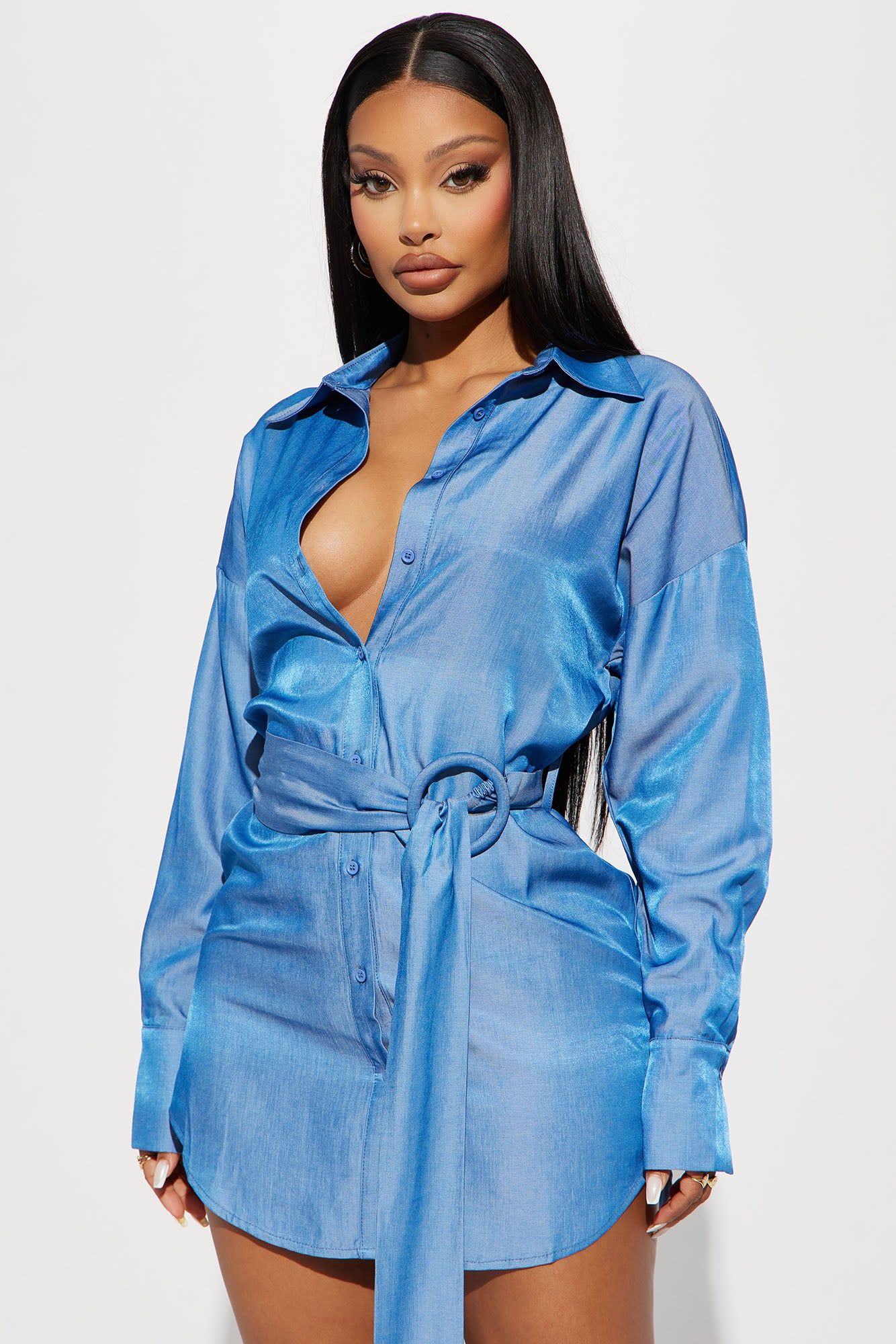 Amina Mini Shirt Dress - Blue sold by Fashion Nova product image thumbnail 2