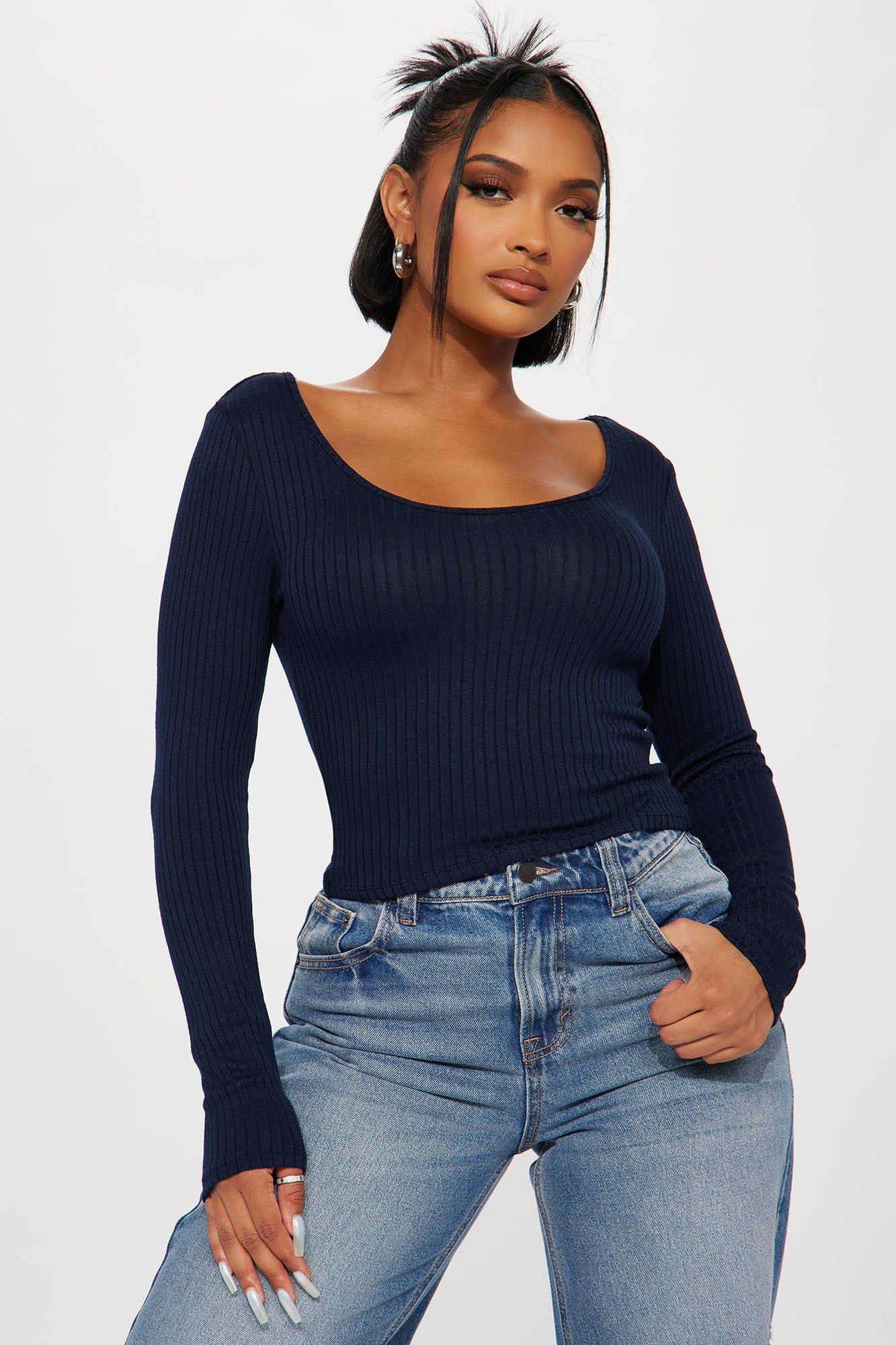 Emelia Ribbed Top - Navy sold by Fashion Nova
