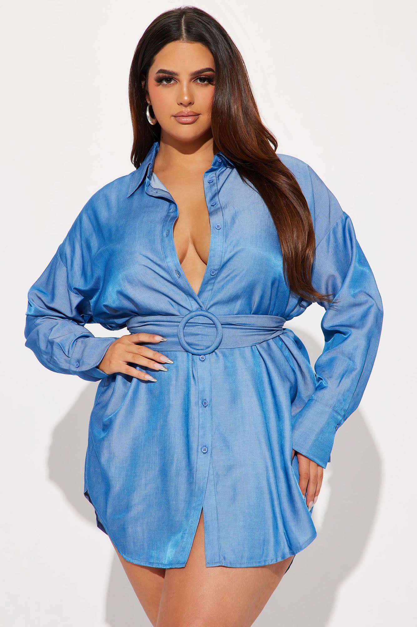Amina Mini Shirt Dress - Blue sold by Fashion Nova product image thumbnail 4