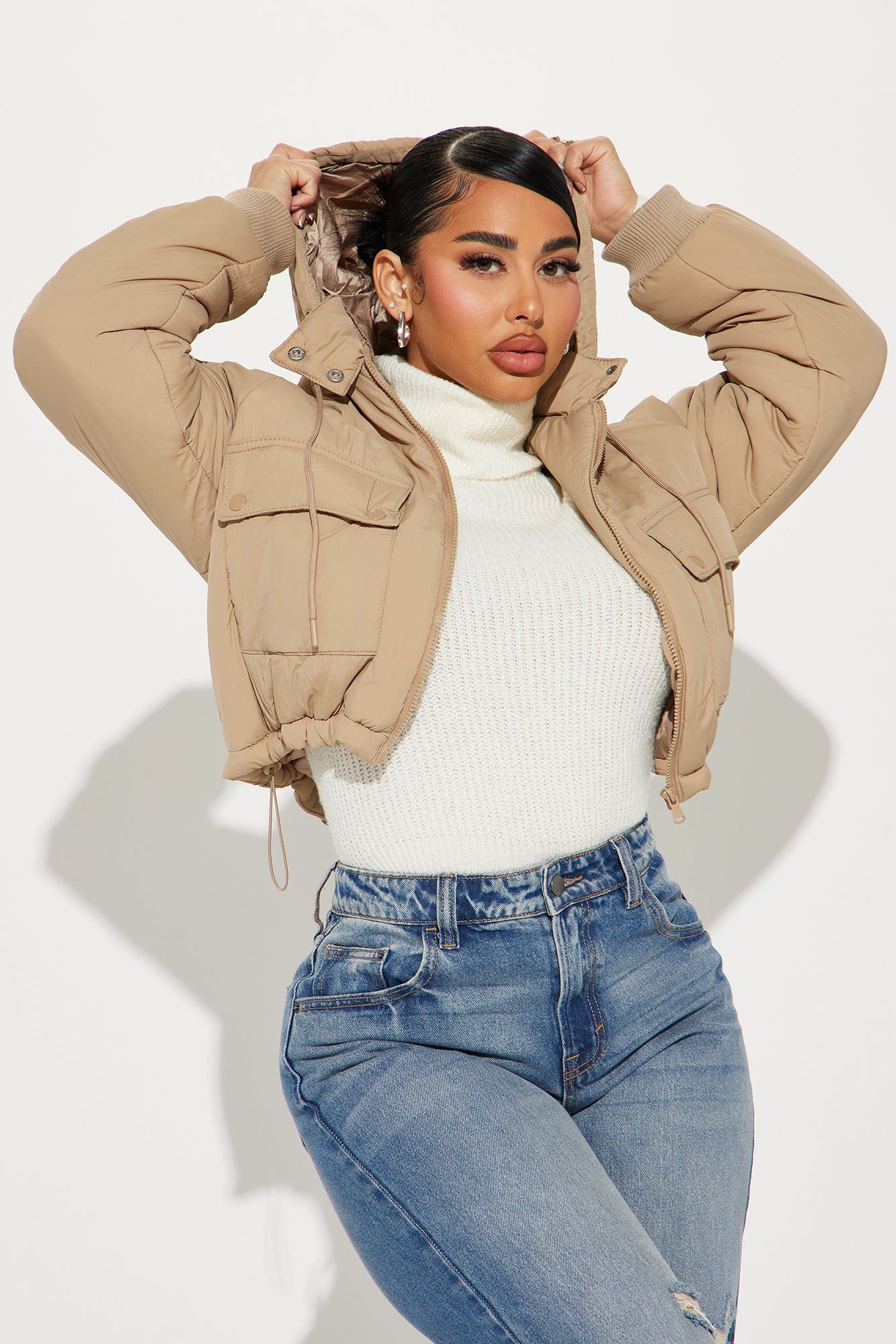 Giving You The Cold Shoulder Puffer Jacket - Khaki sold by Fashion Nova product image thumbnail 3