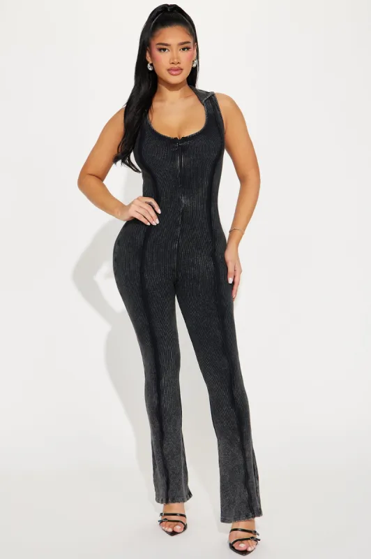 Match Your Words Ribbed Jumpsuit - Black sold by Fashion Nova