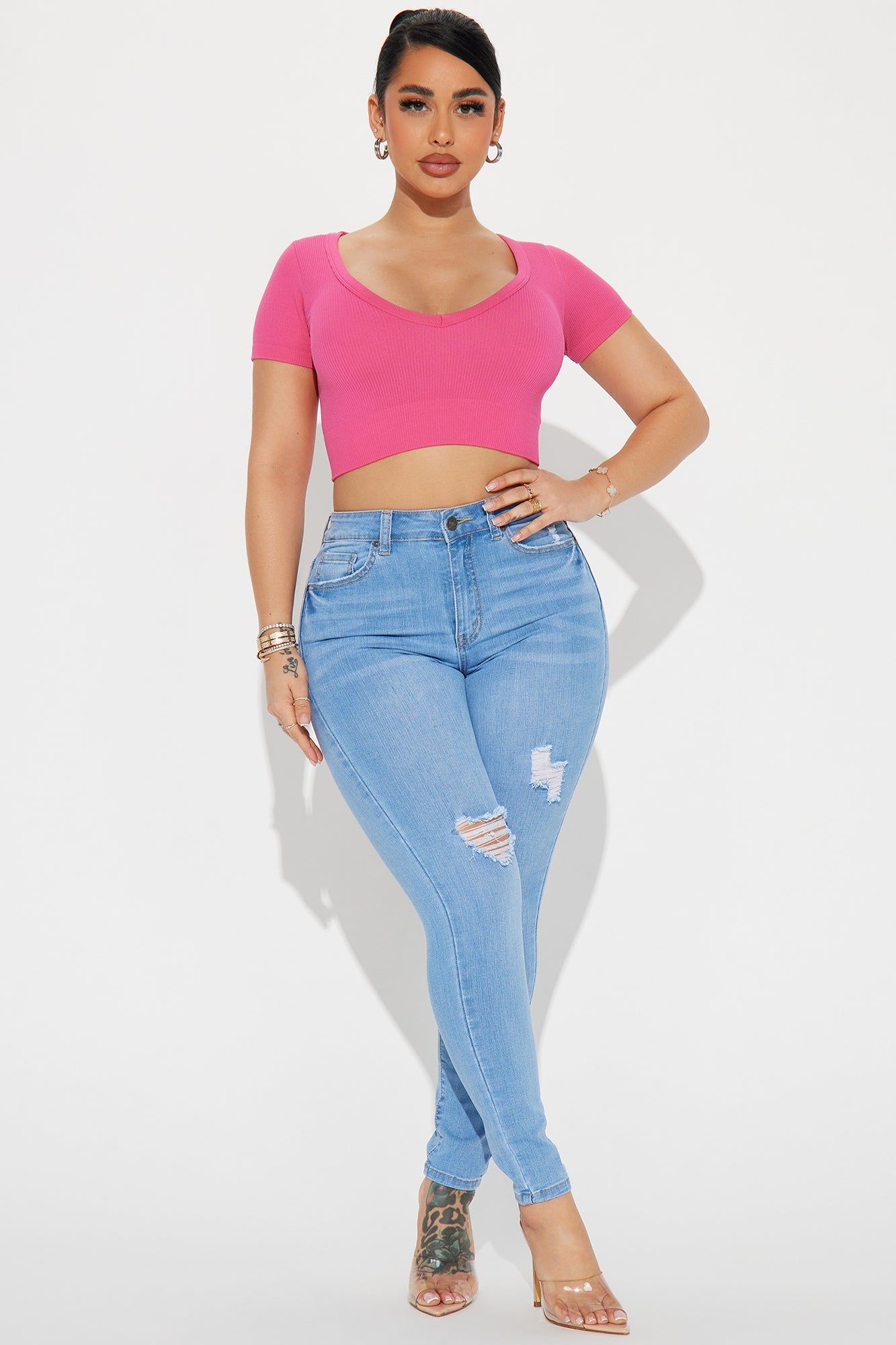 Selena Seamless V-Neck Tee - Fuchsia sold by Fashion Nova product image thumbnail 2