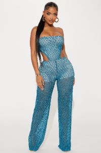 Cancun Life Crochet Jumpsuit - Teal sold by Fashion Nova