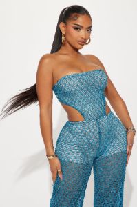 Cancun Life Crochet Jumpsuit - Teal sold by Fashion Nova