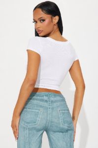 Valerie V-Neck Ribbed Tee - White sold by Fashion Nova