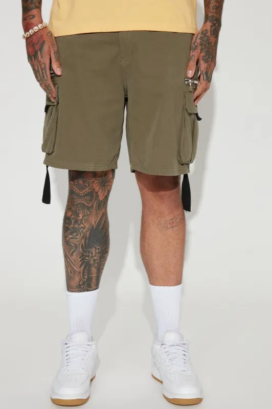 Get Going Cargo Twill Relaxed Shorts - Olive sold by Fashion Nova