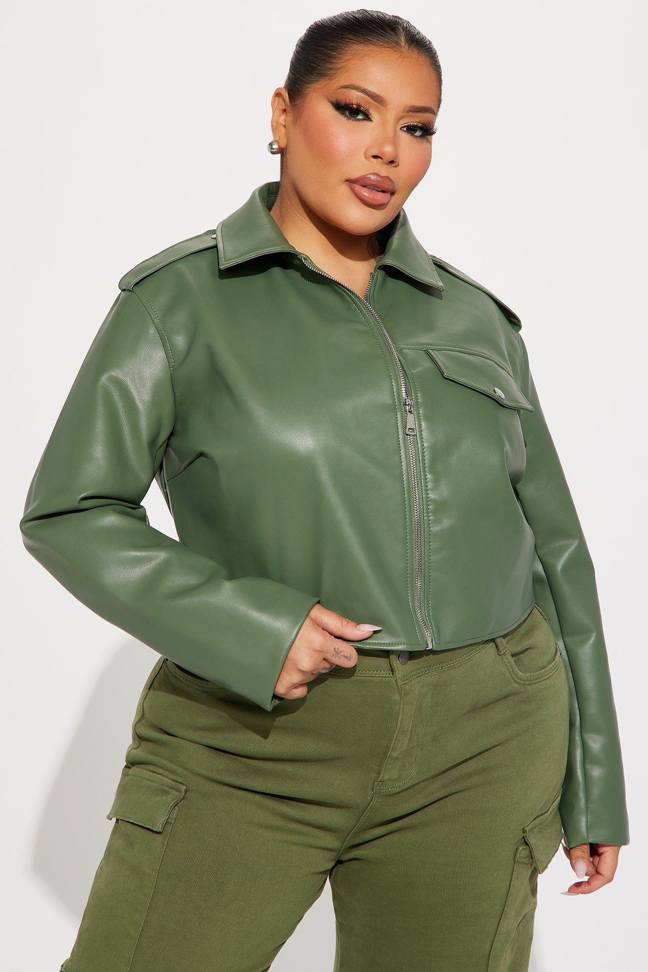 Alexis Cropped Moto Jacket - Sage sold by Fashion Nova product image thumbnail 6