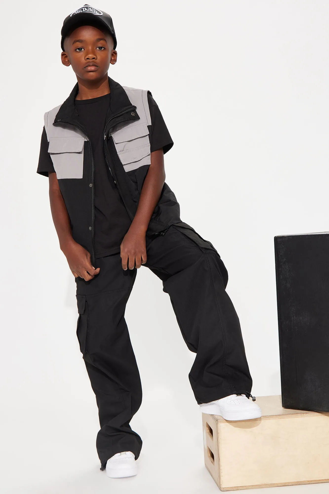 Mini Where I Belong Nylon Vest - Black/Grey sold by Fashion Nova