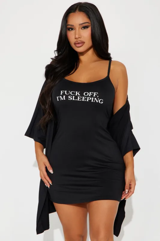 Fuck Off I'm Sleeping PJ Robe Set - Black sold by Fashion Nova