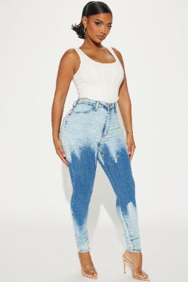 Open Discussion Bleached Stretch Skinny Jeans - Medium Wash sold by Fashion Nova