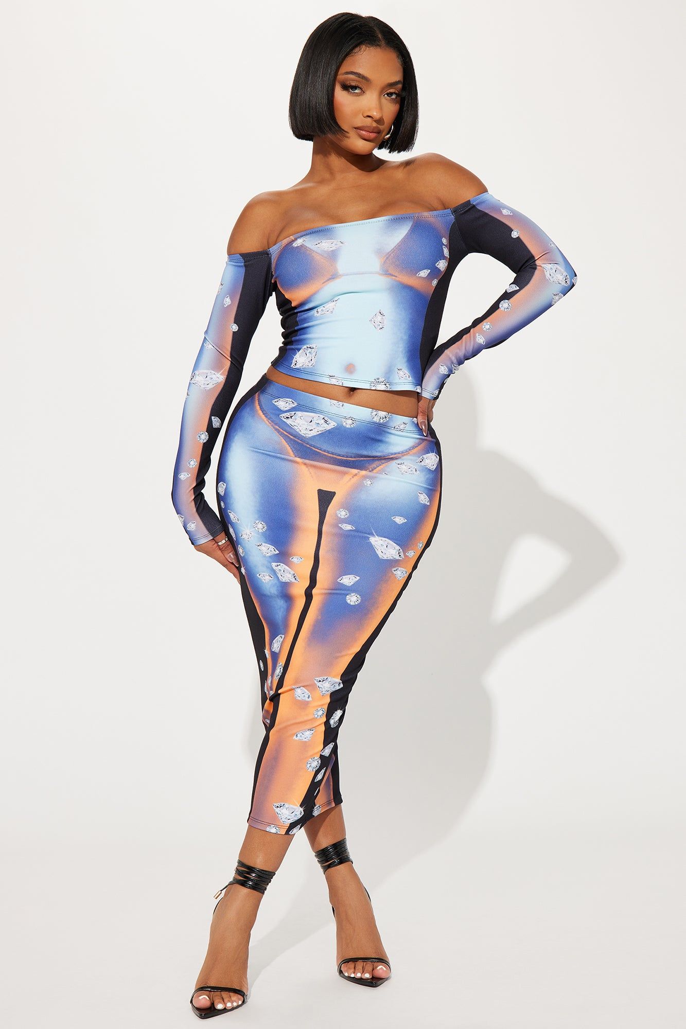 Seeing Diamonds Body Heat Skirt Set - Orange sold by Fashion Nova