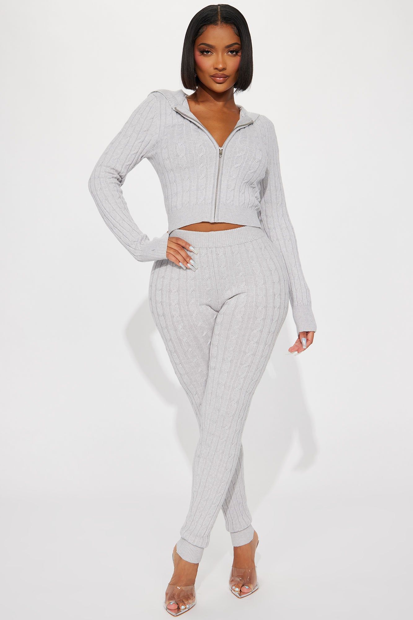 Rylee Sweater Legging Set - Heather Grey sold by Fashion Nova