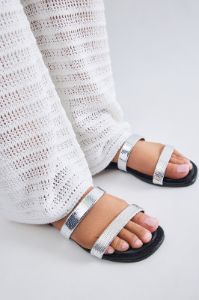 Straight Forward Flat Sandals - Silver sold by Fashion Nova