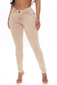 Karina Acid Wash Skinny Jeans - Beige sold by Fashion Nova