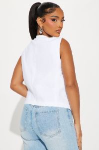 Business Casual Linen Vest Top - White sold by Fashion Nova