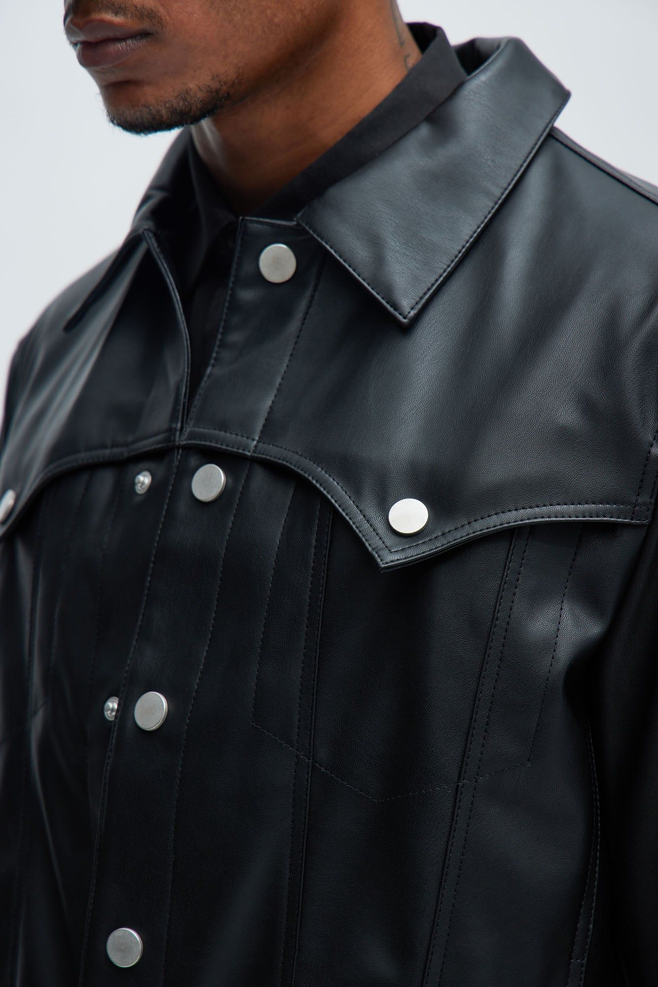 Logical Faux Leather Trucker Jacket - Black sold by Fashion Nova product image thumbnail 3