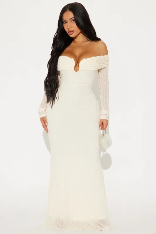 Kim Off Shoulder Maxi Dress - Cream sold by Fashion Nova