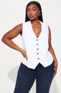Business Casual Linen Vest Top - White sold by Fashion Nova