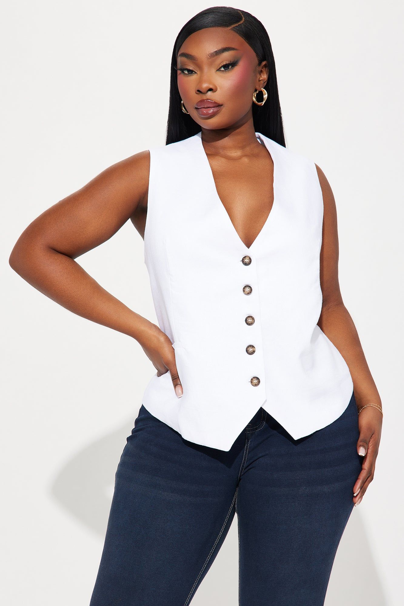 Business Casual Linen Vest Top - White sold by Fashion Nova product image thumbnail 4