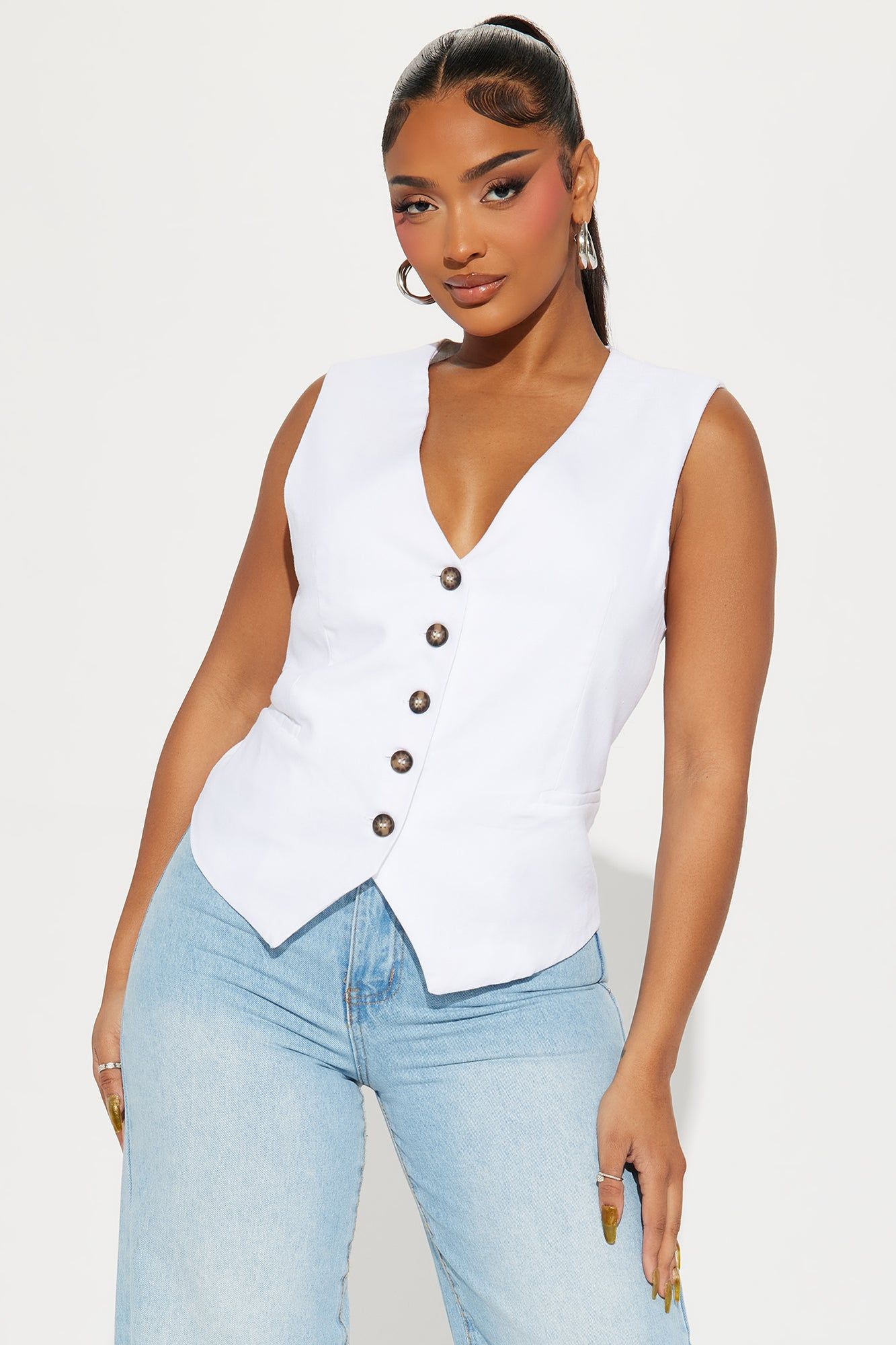 Business Casual Linen Vest Top - White sold by Fashion Nova