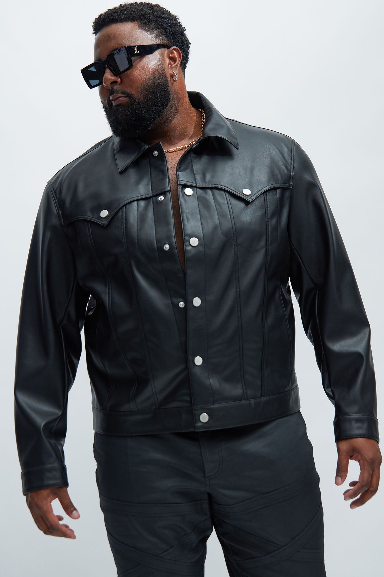 Logical Faux Leather Trucker Jacket - Black sold by Fashion Nova product image thumbnail 5