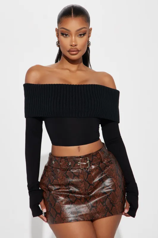 Good Days Cropped Off Shoulder Sweater - Black sold by Fashion Nova