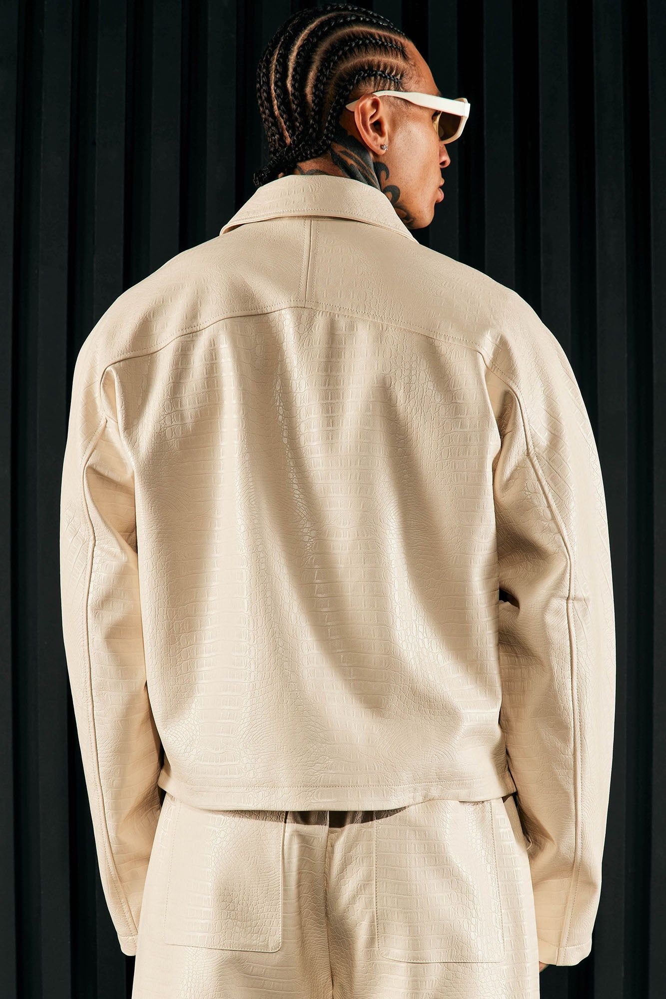 Gotta Run Faux Croc Leather Cropped Jacket - Cream sold by Fashion Nova product image thumbnail 3