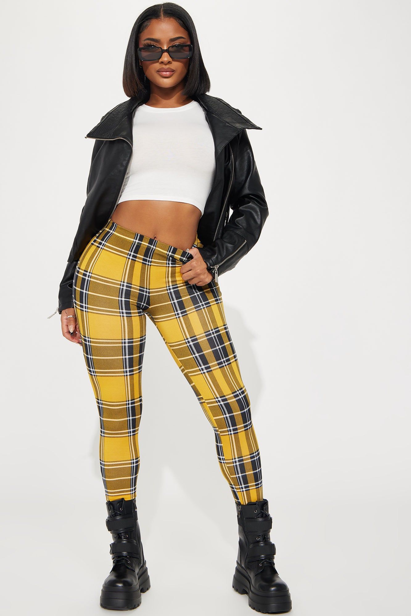 Plaid Mood Legging - Blue/combo sold by Fashion Nova