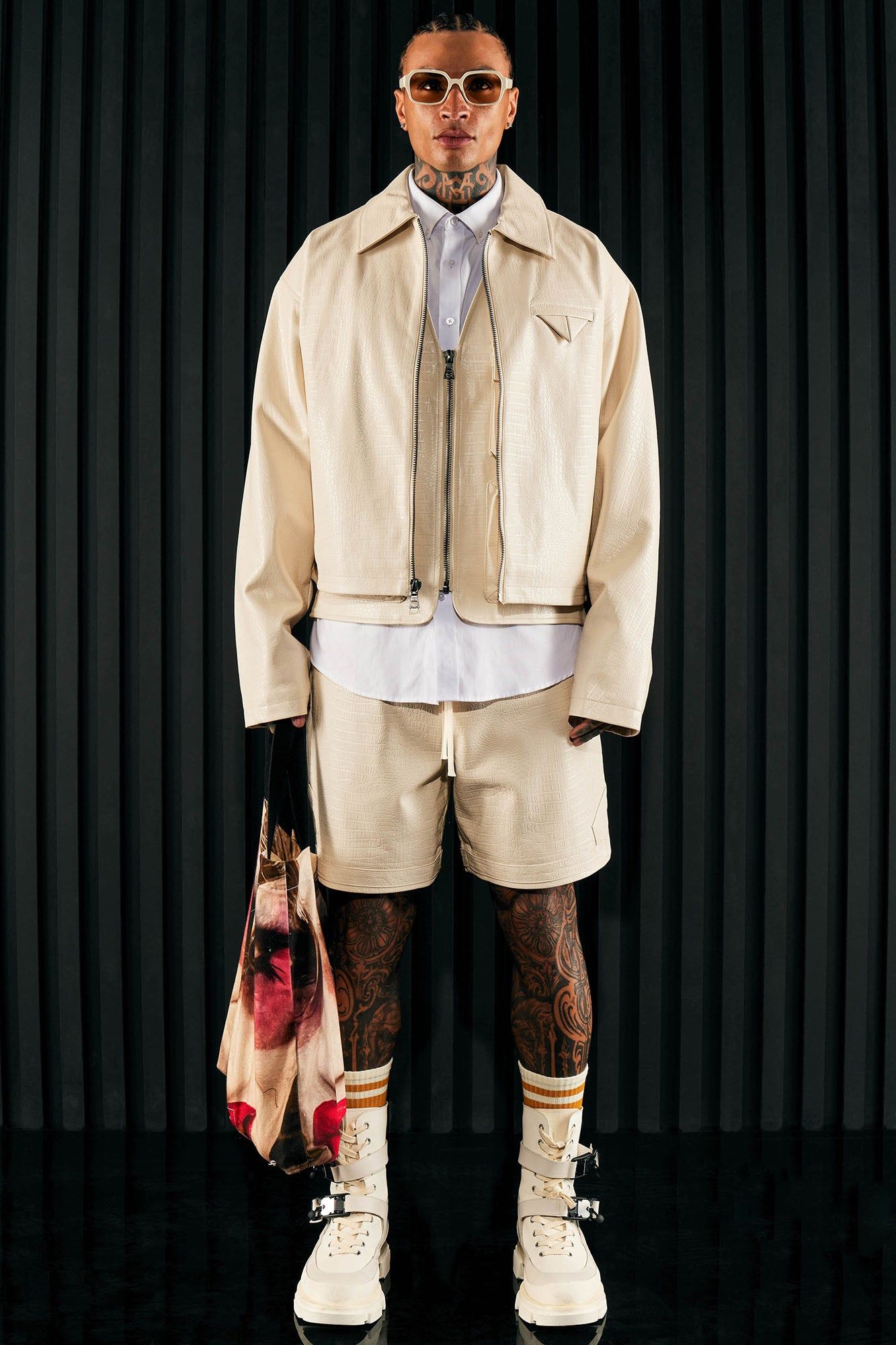 Gotta Run Faux Croc Leather Cropped Jacket - Cream sold by Fashion Nova product image thumbnail 2