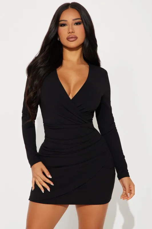 Sophisticated Crepe Mini Dress - Black sold by Fashion Nova