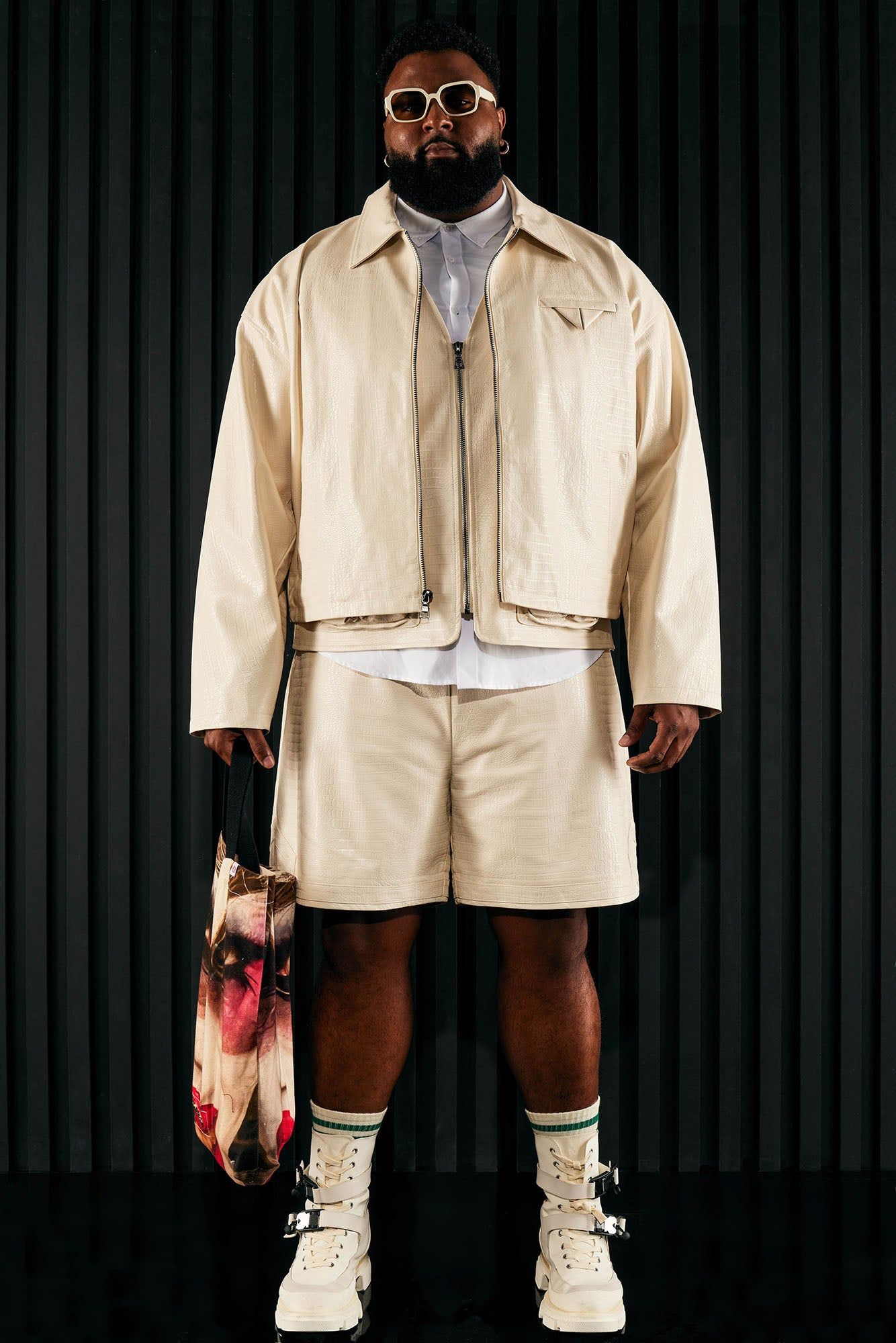 Gotta Run Faux Croc Leather Cropped Jacket - Cream sold by Fashion Nova product image thumbnail 5