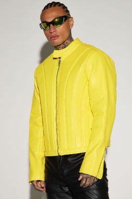 Stanton Faux Leather Moto Jacket - Yellow sold by Fashion Nova