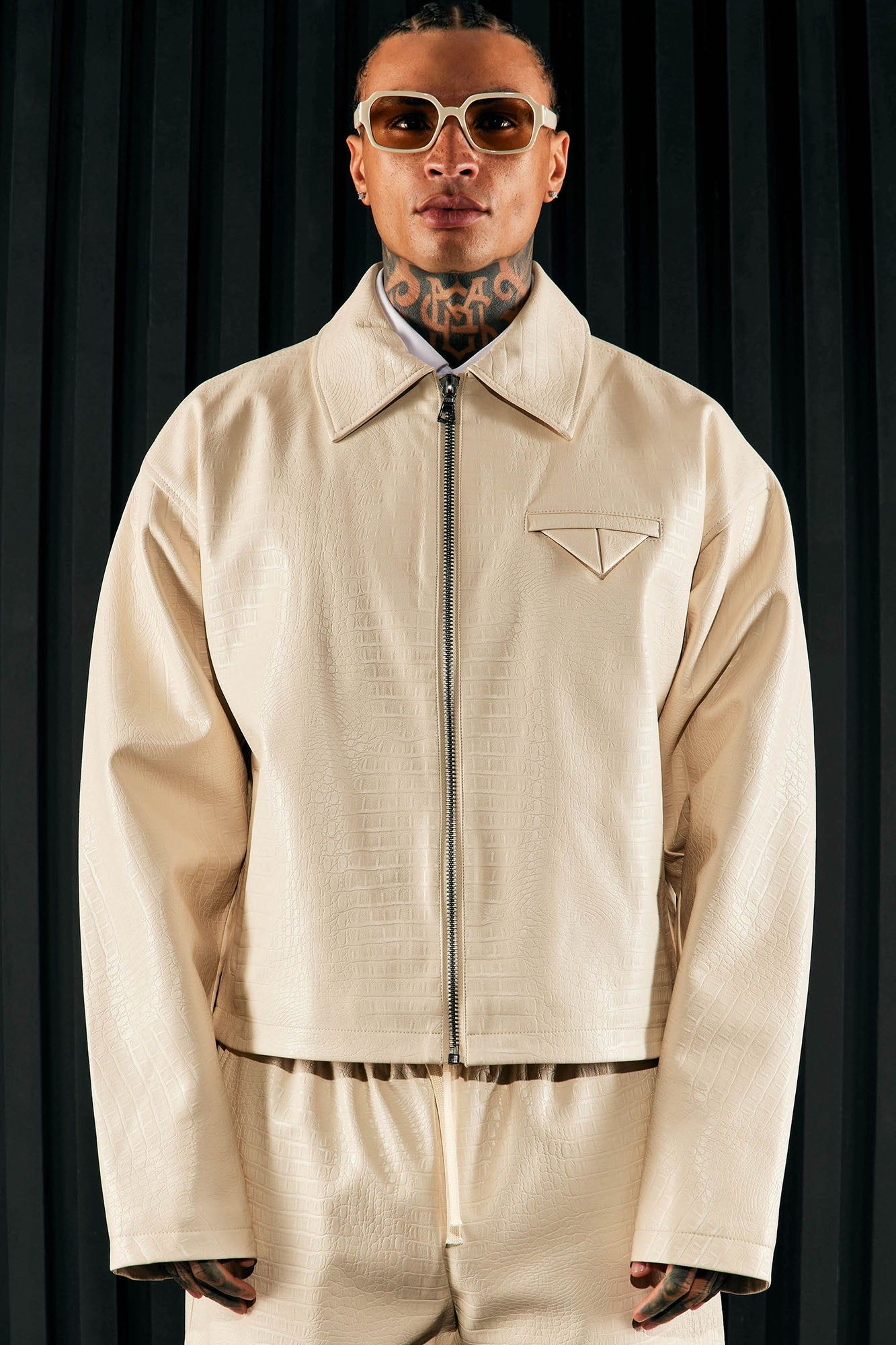 Gotta Run Faux Croc Leather Cropped Jacket - Cream sold by Fashion Nova