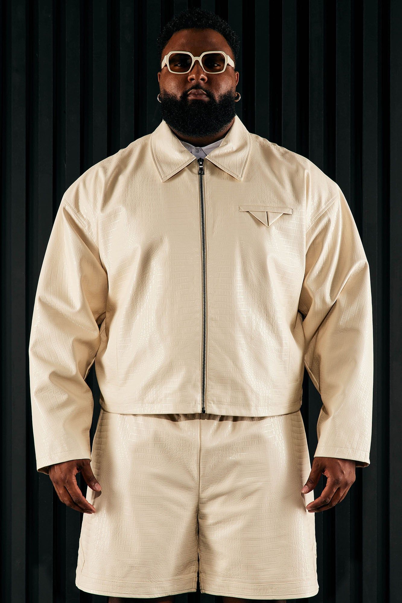 Gotta Run Faux Croc Leather Cropped Jacket - Cream sold by Fashion Nova product image thumbnail 4