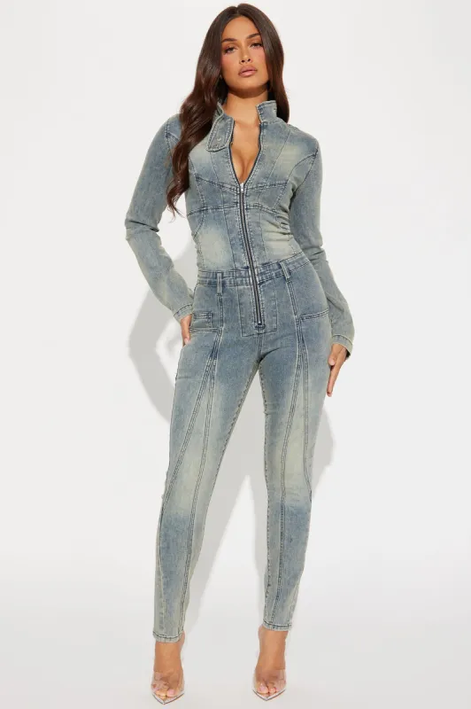 Moto Mayhem Denim Jumpsuit - Light Wash sold by Fashion Nova