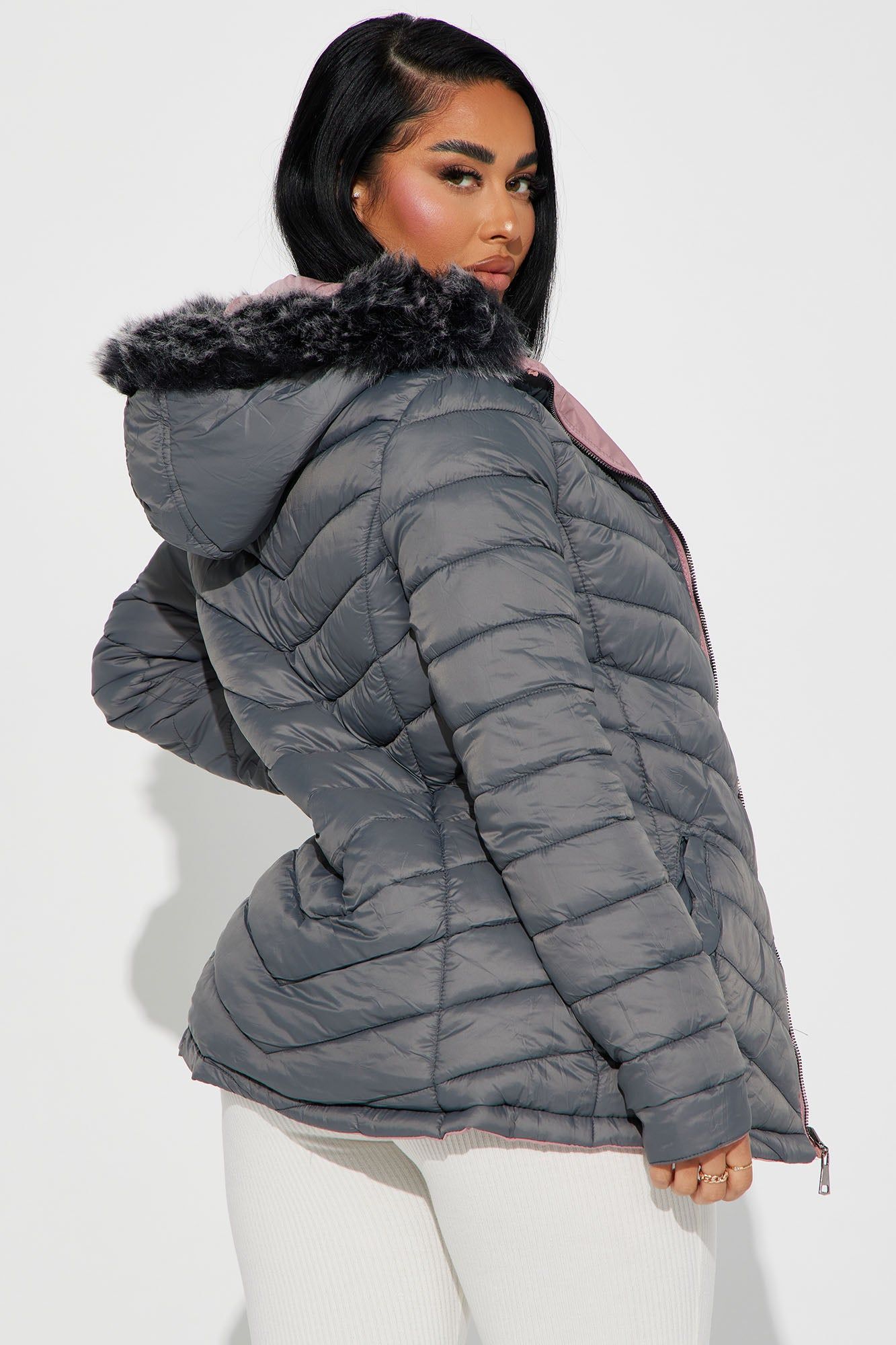 Anabelle Reversible Long Puffer Jacket - Mauve/combo sold by Fashion Nova product image thumbnail 5